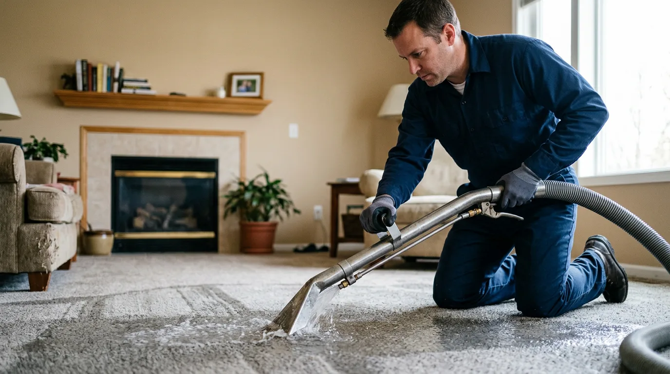 Water damage restoration technician working near White Heath, IL
